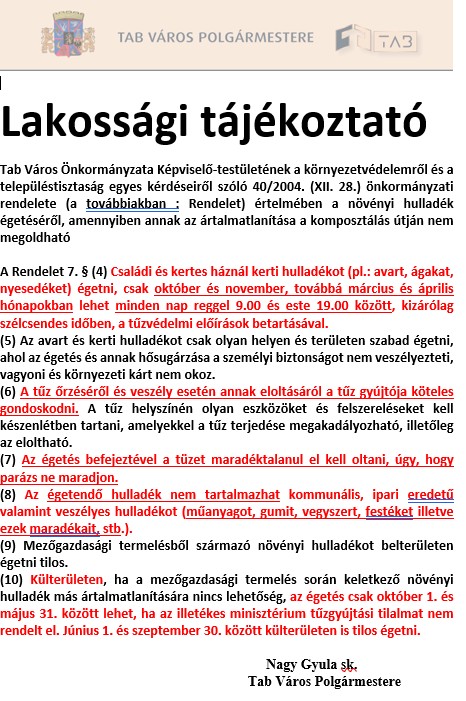 Lakossági tájékoztató - Környezetvédelem, településtisztaság