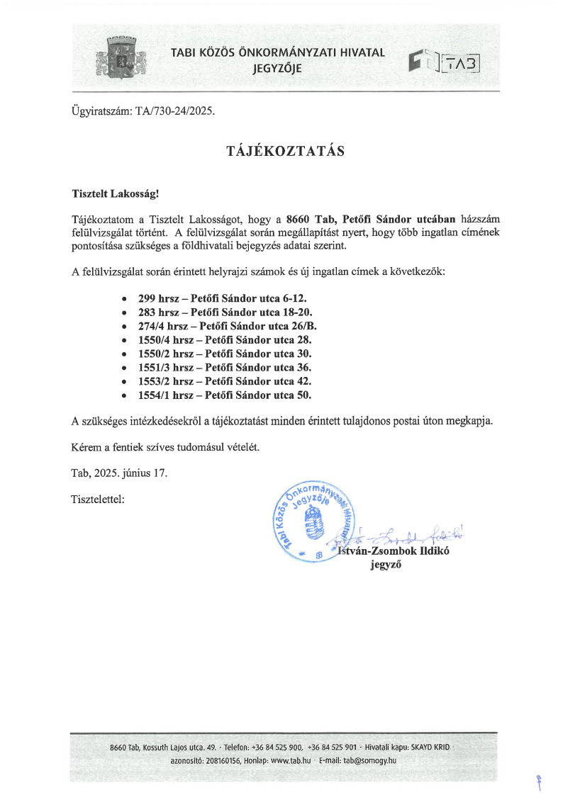 Lakossági tájékoztatás