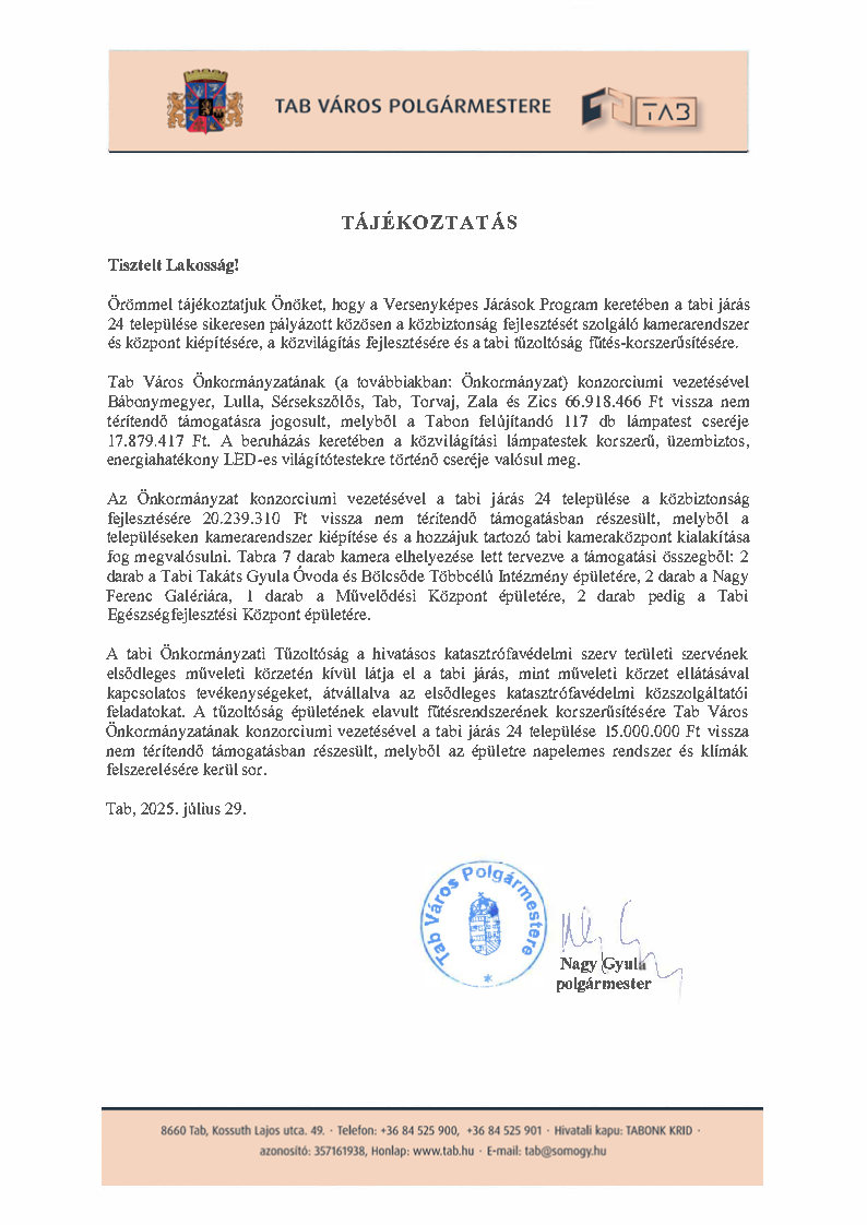 Lakossági Tájékoztatás