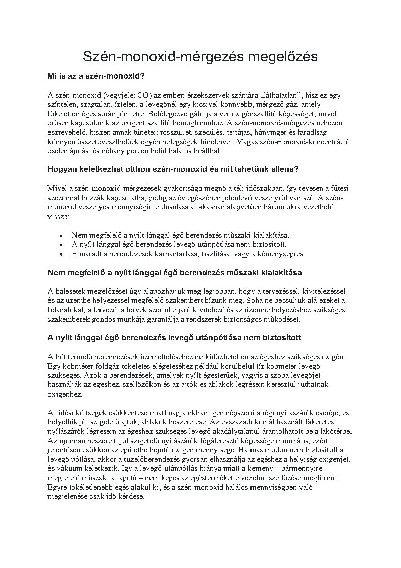 Szén-monoxid mérgezések megelőzése