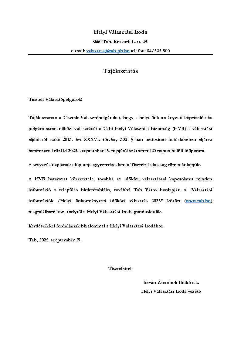 Tájékoztatás