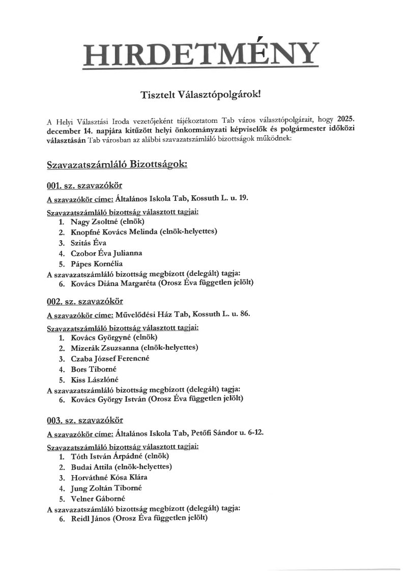 Szavazatszámláló Bizottságok