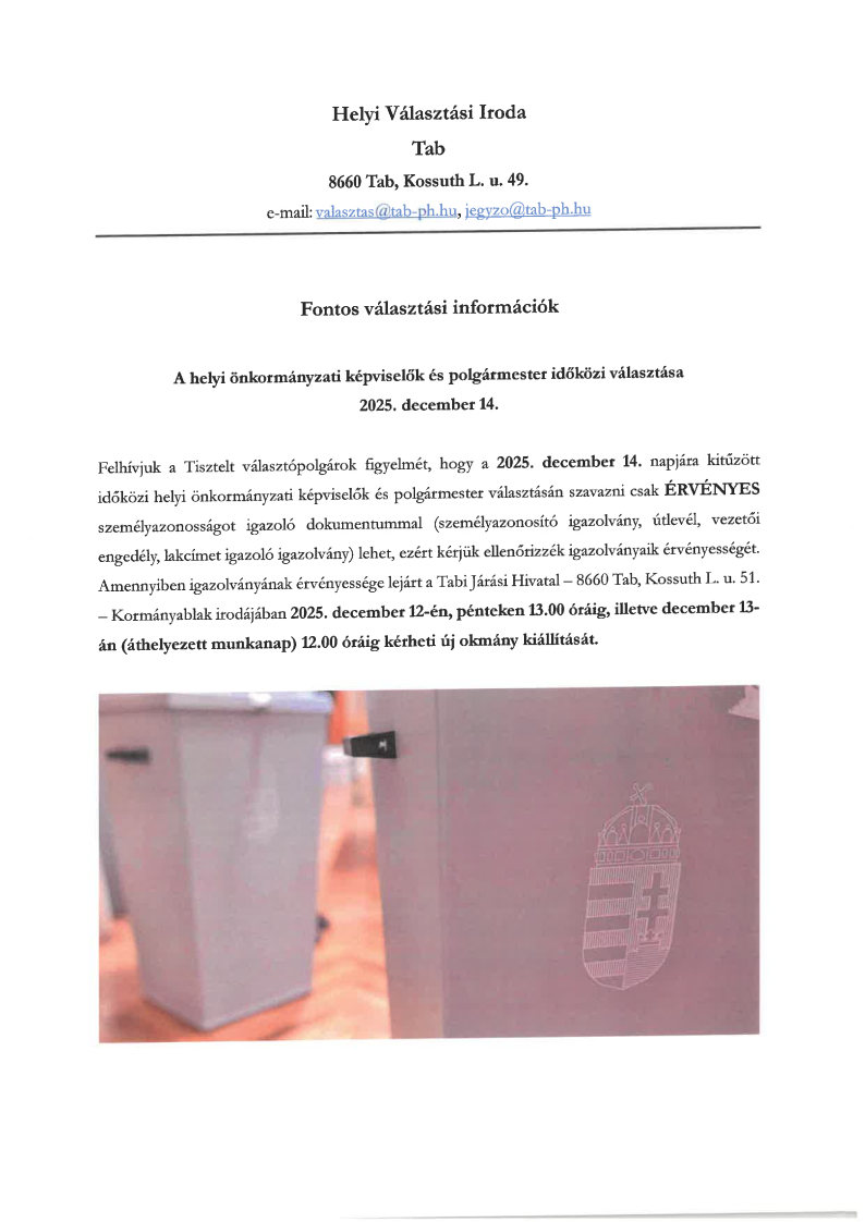 Fontos választási információk