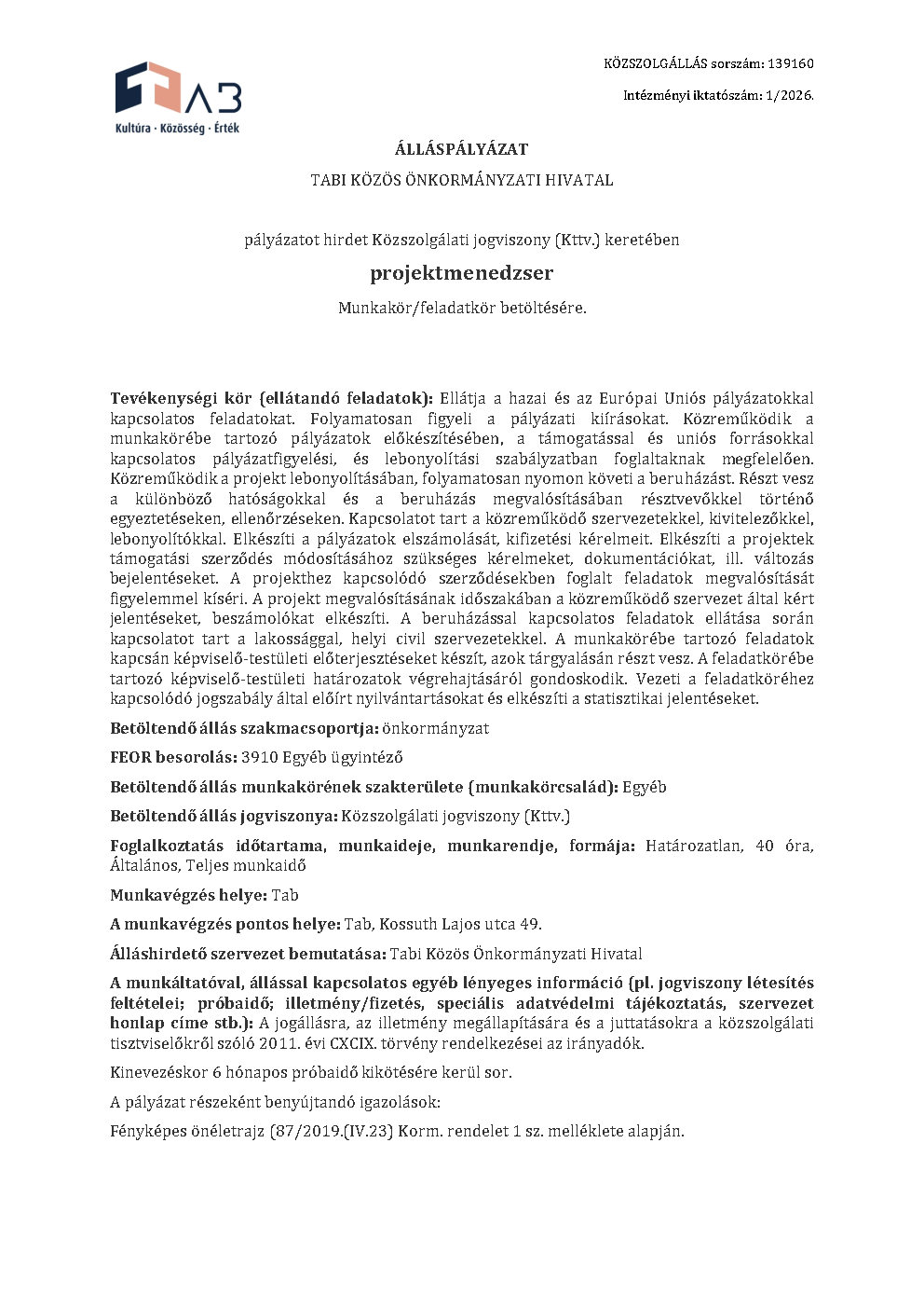 Pályázati Felhívás - Projektmenedszer 