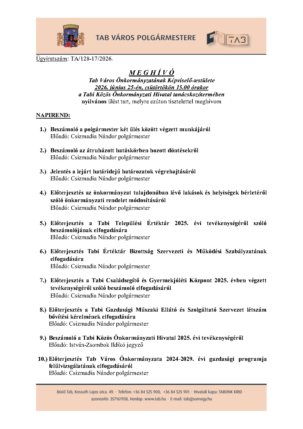 Meghívó Nyilvános Ülésre 2026.06.25.