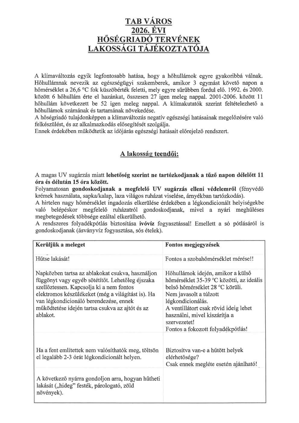Hőségterv 2026