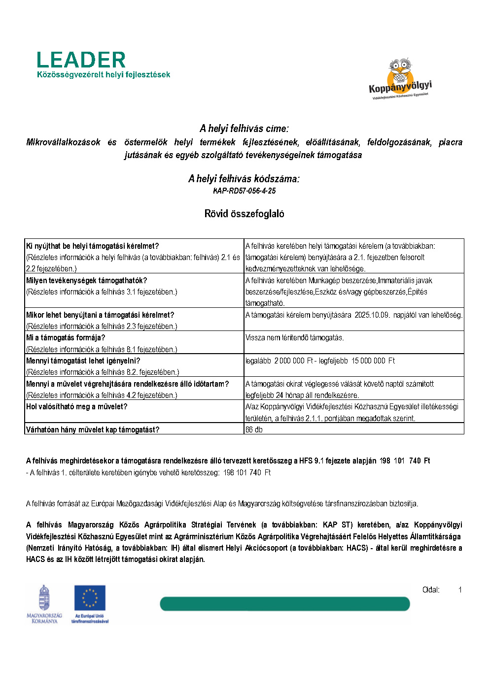 VP Leader Pályázat KAP-RD57-056-4-25