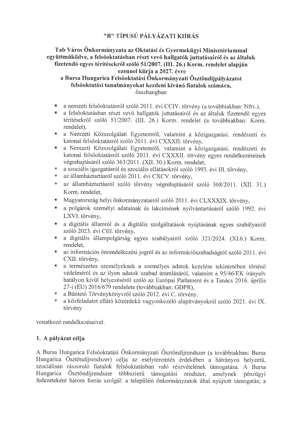 Bursa Hungarica B típusú pályázati kiírás