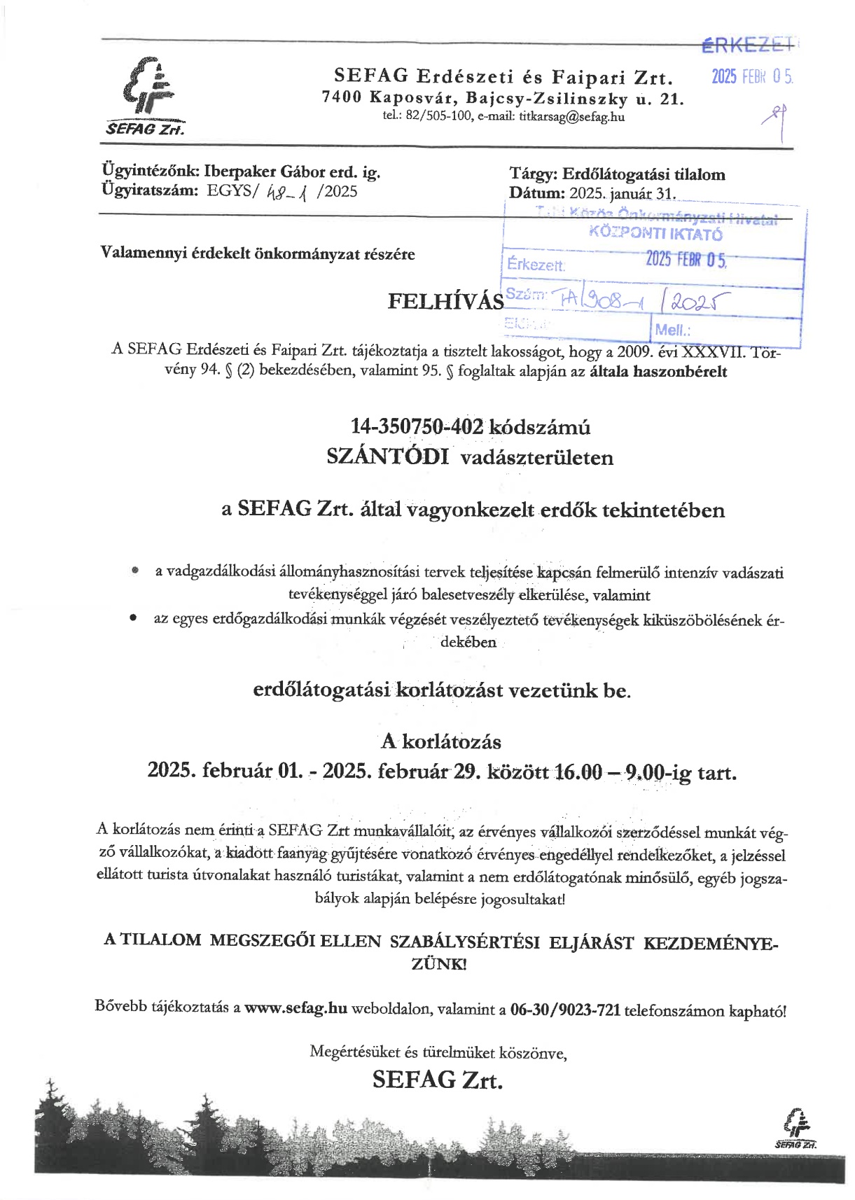 SEFAG erdőlátogatási korlátozás